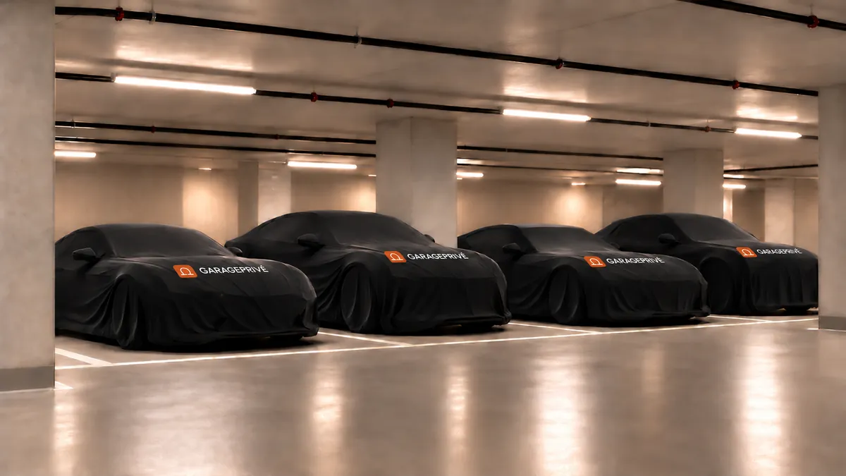 Four cars under their GaragePrivé covers in the covered car park